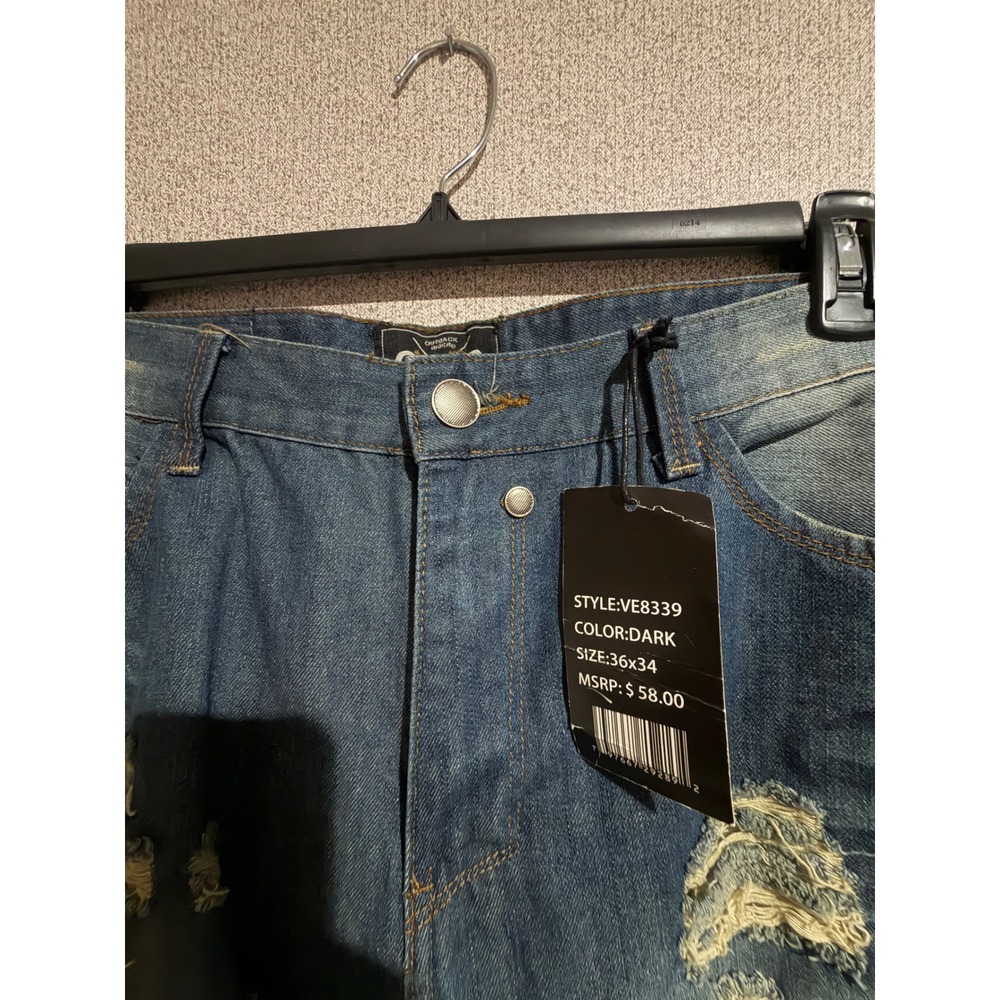 Outback Rider Mens Distressed Ripped Denim Jeans Dark Wash VE8339 36x34 NEW - Picture 3 of 9